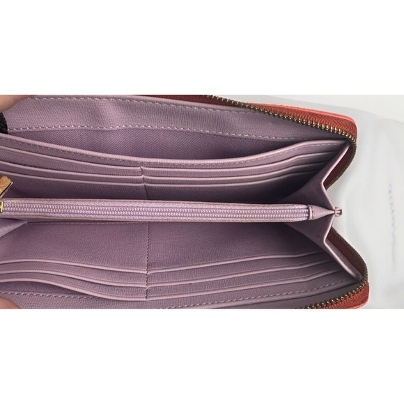 Fossil Leather zip orange clutch wallet organizer wristlet removable strap - Picture 9 of 10